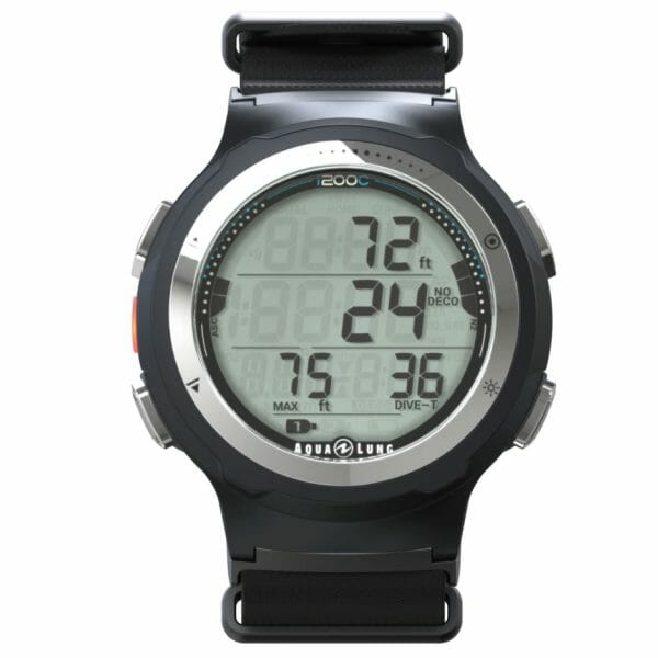 Aqualung i200c dive computer in nato black from the front