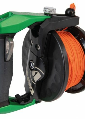Apeks Lifeline Guide Reel in green from the right