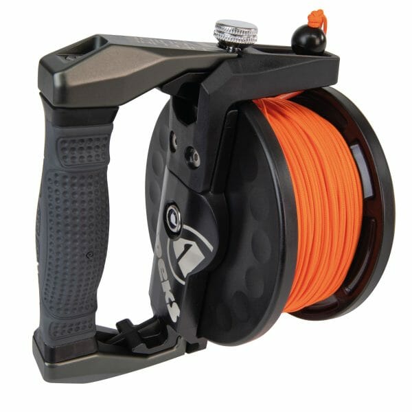Apeks Lifeline Guide Reel in grey from the right