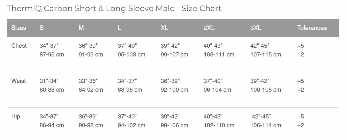 Apeks Rashguard mens size chart