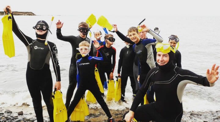 Kids snorkelling in Northumberland