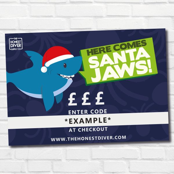 Christmas Gift Vouchers for scuba divers with shark design