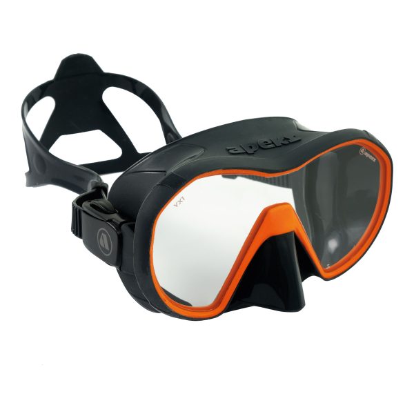 Apeks VX1 Mask in dark grey and orange from the side