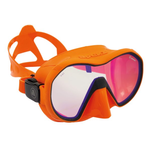 Apeks VX1 Mask in orange with UV lens from the side