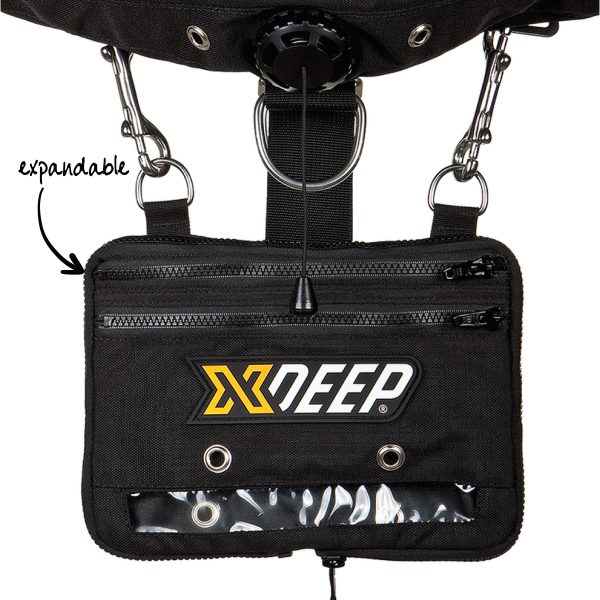 Expandable XDEEP Cargo Pouch attached to the bottom of a sidemount wing
