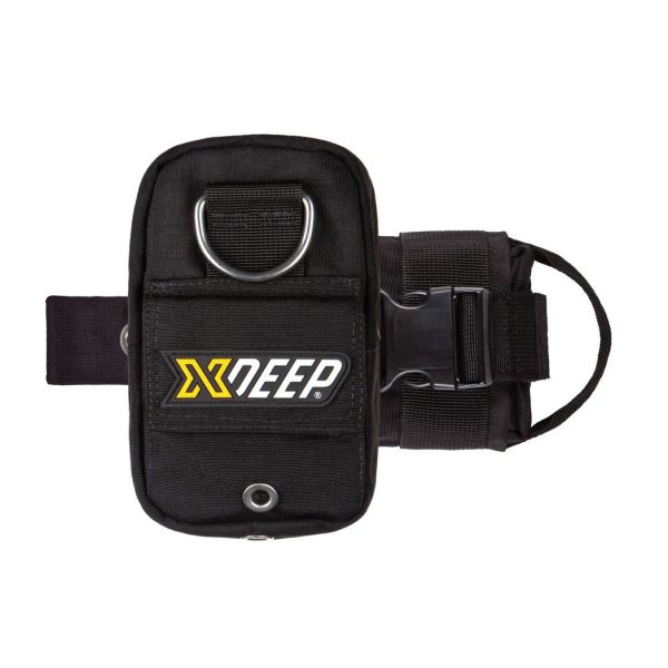 XDEEP Spare Mask Pouch threaded on a weight pocket