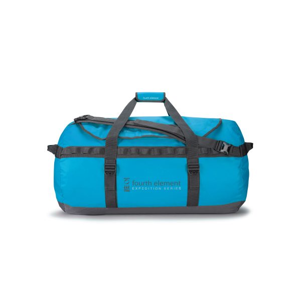 Side view of the Fourth Element Expedition Series Duffel Bag in blue