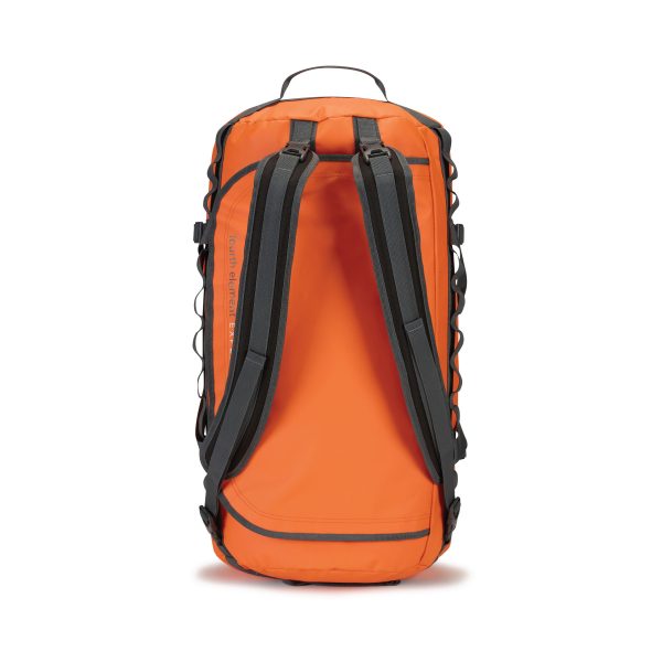 Fourth Element Expedition Series Duffel Bag in orange showing rucksack straps