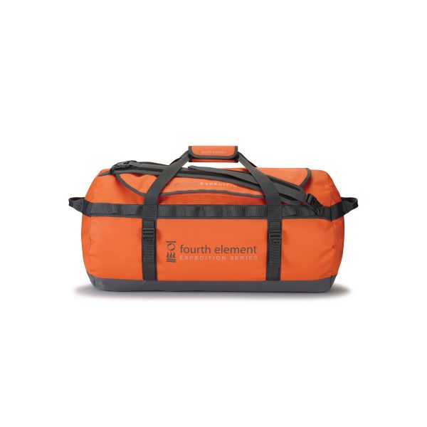 Side view of the Fourth Element Expedition Series Duffel Bag in orange