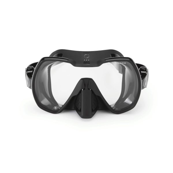 Front view of the Fourth Element Seeker Mask in black with clarity lens