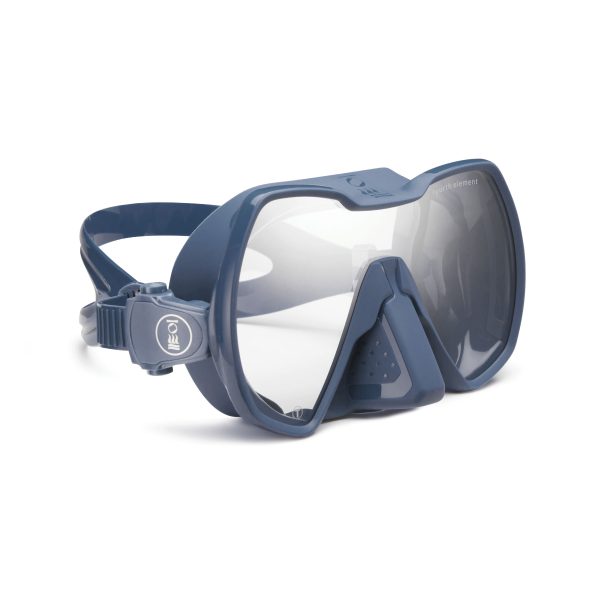 Side view of the Fourth Element Seeker Mask in blue with clarity lens
