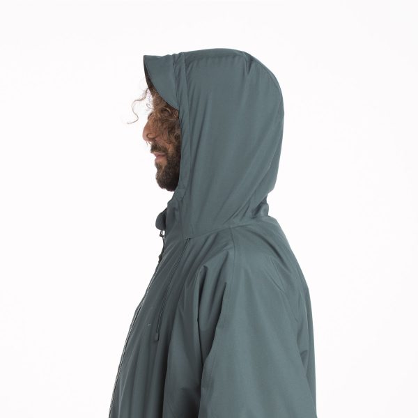 Side view with hood up of the green Fourth Element Tidal Robe
