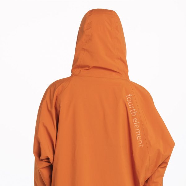 Orange Fourth Element Tidal Robe with the hood up from the back