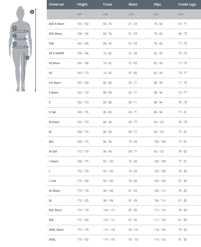 Women's Fourth Element Xenos 3mm shortie wetsuit size chart