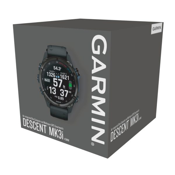 Garmin Descent Mk3i 43mm Dive Computer in carbon grey and black packaging