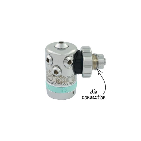 Apeks Ocea regulator DIN first stage in mint from the side